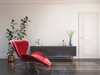 3D tasviri, büyük lüks, modern, parlak iç mekânlar sunuyor. Oturma odasındaki model bilgisayarlar dijital olarak oluşturuluyor.