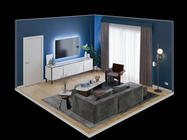 Illustration Rendering Großer Luxus Moderne Helle Innenräume Wohnzimmer Attrappe Computer — Stockfoto
