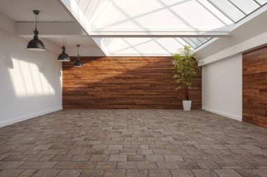 3D tasviri, büyük lüks, modern, parlak iç mekânlar sunuyor. Oturma odasındaki model bilgisayarlar dijital olarak oluşturuluyor.