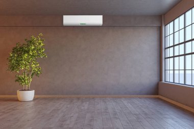 Büyük lüks, modern, aydınlık bir oturma odası. Klima modelleme çizimi 3D.