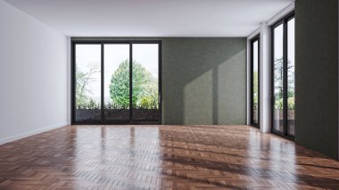 3D tasviri, büyük lüks, modern, parlak iç mekânlar sunuyor. Oturma odasındaki model bilgisayarlar dijital olarak oluşturuluyor.