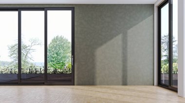 3D tasviri, büyük lüks, modern, parlak iç mekânlar sunuyor. Oturma odasındaki model bilgisayarlar dijital olarak oluşturuluyor.