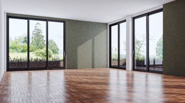 3D tasviri, büyük lüks, modern, parlak iç mekânlar sunuyor. Oturma odasındaki model bilgisayarlar dijital olarak oluşturuluyor.