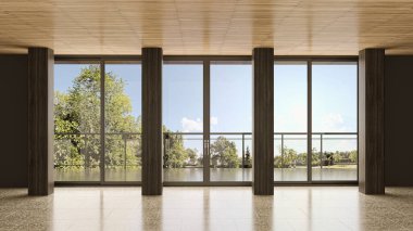 3D tasviri, büyük lüks, modern, parlak iç mekânlar sunuyor. Oturma odasındaki model bilgisayarlar dijital olarak oluşturuluyor.