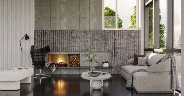 3D tasviri, büyük lüks, modern, parlak iç mekânlar sunuyor. Oturma odasındaki model bilgisayarlar dijital olarak oluşturuluyor.