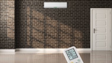 Büyük lüks, modern, aydınlık bir oturma odası. Klima modelleme çizimi 3D.