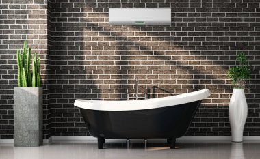 Büyük lüks, modern, aydınlık bir oturma odası. Klima modelleme çizimi 3D.