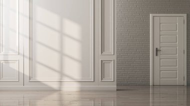 3D tasviri, büyük lüks, modern, parlak iç mekânlar sunuyor. Oturma odasındaki model bilgisayarlar dijital olarak oluşturuluyor.