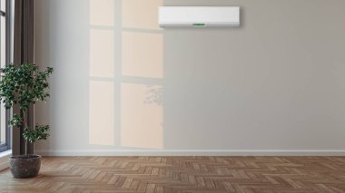 Büyük lüks, modern, aydınlık bir oturma odası. Klima modelleme çizimi 3D.