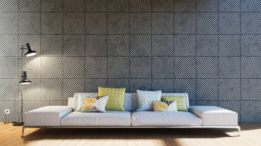 3D tasviri, büyük lüks, modern, parlak iç mekânlar sunuyor. Oturma odasındaki model bilgisayarlar dijital olarak oluşturuluyor.