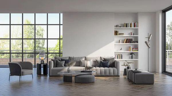 Illustration Rendering Großer Luxus Moderne Helle Innenräume Wohnzimmer Attrappe Computer — Stockfoto