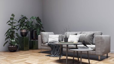3D tasviri, büyük lüks, modern, parlak iç mekânlar sunuyor. Oturma odasındaki model bilgisayarlar dijital olarak oluşturuluyor.