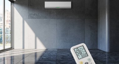 Büyük lüks, modern, aydınlık bir oturma odası. Klima modelleme çizimi 3D.