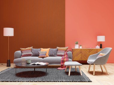 3D tasviri, büyük lüks, modern, parlak iç mekânlar sunuyor. Oturma odasındaki model bilgisayarlar dijital olarak oluşturuluyor.