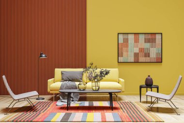 3D tasviri, büyük lüks, modern, parlak iç mekânlar sunuyor. Oturma odasındaki model bilgisayarlar dijital olarak oluşturuluyor.