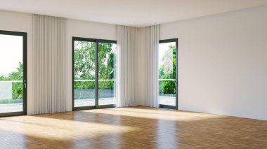 3D tasviri, büyük lüks, modern, parlak iç mekânlar sunuyor. Oturma odasındaki model bilgisayarlar dijital olarak oluşturuluyor.