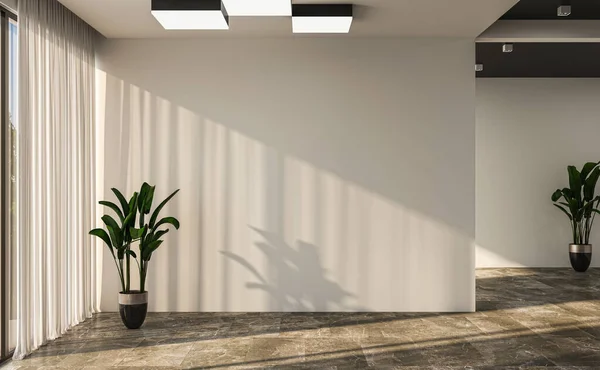 图解3D渲染大型豪华现代明亮的室内客厅计算机模拟数字生成的图像 — 图库照片