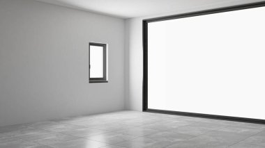 3D tasviri, büyük lüks, modern, parlak iç mekânlar sunuyor. Oturma odasındaki model bilgisayarlar dijital olarak oluşturuluyor.