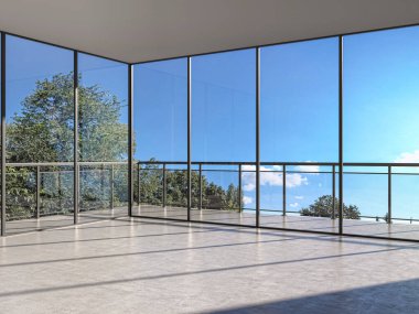 3D tasviri, büyük lüks, modern, parlak iç mekânlar sunuyor. Oturma odasındaki model bilgisayarlar dijital olarak oluşturuluyor.