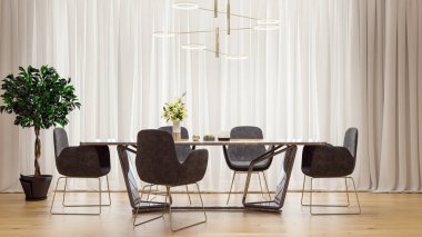 3D tasviri, büyük lüks, modern, parlak iç mekânlar sunuyor. Oturma odasındaki model bilgisayarlar dijital olarak oluşturuluyor.