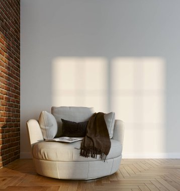 3D tasviri, büyük lüks, modern, parlak iç mekânlar sunuyor. Oturma odasındaki model bilgisayarlar dijital olarak oluşturuluyor.