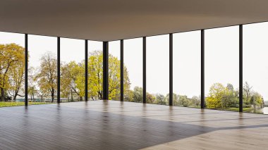 3D tasviri, büyük lüks, modern, parlak iç mekânlar sunuyor. Oturma odasındaki model bilgisayarlar dijital olarak oluşturuluyor.
