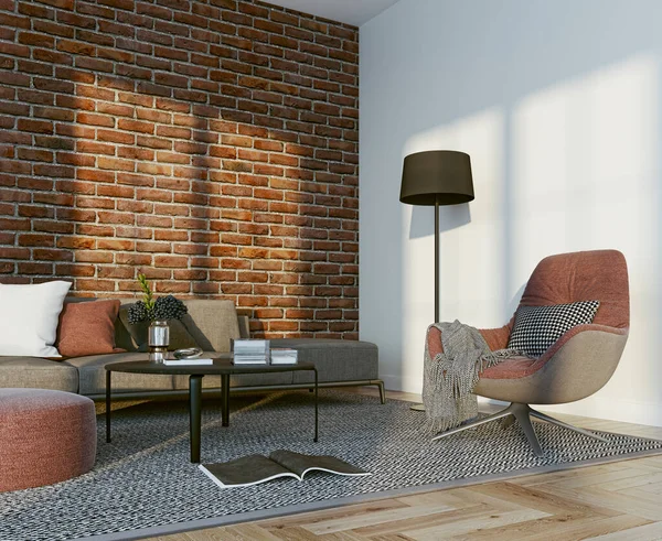 Illustration Rendering Großer Luxus Moderne Helle Innenräume Wohnzimmer Attrappe Computer — Stockfoto