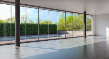 3D tasviri, büyük lüks, modern, parlak iç mekânlar sunuyor. Oturma odasındaki model bilgisayarlar dijital olarak oluşturuluyor.