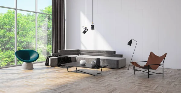 3D tasviri, büyük lüks, modern, parlak iç mekânlar sunuyor. Oturma odasındaki model bilgisayarlar dijital olarak oluşturuluyor.