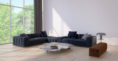 3D tasviri, büyük lüks, modern, parlak iç mekânlar sunuyor. Oturma odasındaki model bilgisayarlar dijital olarak oluşturuluyor.