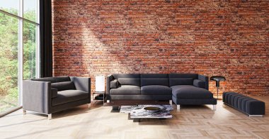 3D tasviri, büyük lüks, modern, parlak iç mekânlar sunuyor. Oturma odasındaki model bilgisayarlar dijital olarak oluşturuluyor.