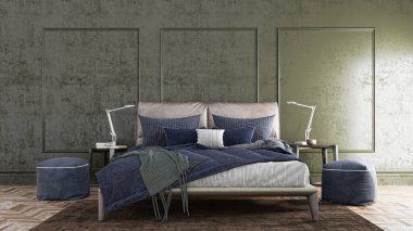 illustration 3D rendering Modern bright bed room interiors computer generated image