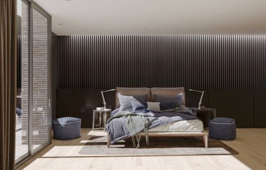 illustration 3D rendering Modern bright bed room interiors computer generated image