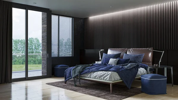 Illustration Rendering Modern Bright Bed Room Interiors Computer Generated Image —  Fotos de Stock