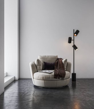 3D tasviri, büyük lüks, modern, parlak iç mekânlar sunuyor. Oturma odasındaki model bilgisayarlar dijital olarak oluşturuluyor.