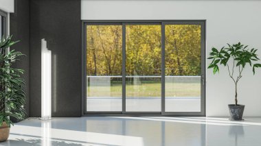 3D tasviri, büyük lüks, modern, parlak iç mekânlar sunuyor. Oturma odasındaki model bilgisayarlar dijital olarak oluşturuluyor.