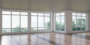 3D tasviri, büyük lüks, modern, parlak iç mekânlar sunuyor. Oturma odasındaki model bilgisayarlar dijital olarak oluşturuluyor.