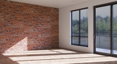 3D tasviri, büyük lüks, modern, parlak iç mekânlar sunuyor. Oturma odasındaki model bilgisayarlar dijital olarak oluşturuluyor.