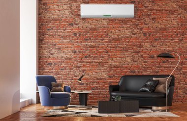 Büyük lüks, modern, aydınlık bir oturma odası. Klima modelleme çizimi 3D.