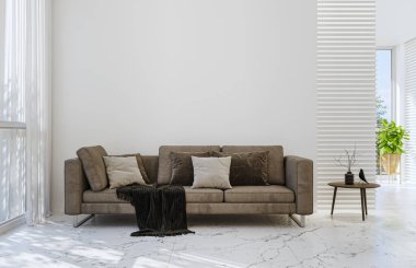 3D tasviri, büyük lüks, modern, parlak iç mekânlar sunuyor. Oturma odasındaki model bilgisayarlar dijital olarak oluşturuluyor.