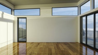 3D tasviri, büyük lüks, modern, parlak iç mekânlar sunuyor. Oturma odasındaki model bilgisayarlar dijital olarak oluşturuluyor.