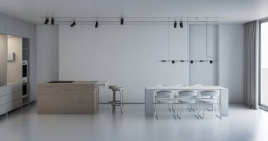 3D tasviri, büyük lüks, modern, parlak iç mekânlar sunuyor. Oturma odasındaki model bilgisayarlar dijital olarak oluşturuluyor.