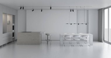 3D tasviri, büyük lüks, modern, parlak iç mekânlar sunuyor. Oturma odasındaki model bilgisayarlar dijital olarak oluşturuluyor.