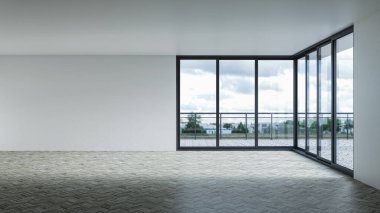 3D tasviri, büyük lüks, modern, parlak iç mekânlar sunuyor. Oturma odasındaki model bilgisayarlar dijital olarak oluşturuluyor.