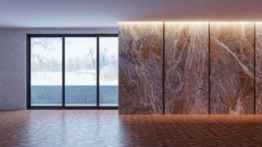 3D tasviri, büyük lüks, modern, parlak iç mekânlar sunuyor. Oturma odasındaki model bilgisayarlar dijital olarak oluşturuluyor.