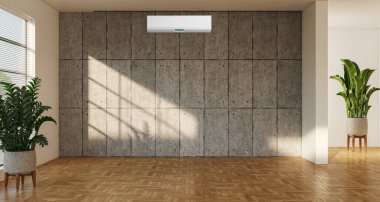 Büyük lüks, modern, aydınlık bir oturma odası. Klima modelleme çizimi 3D.