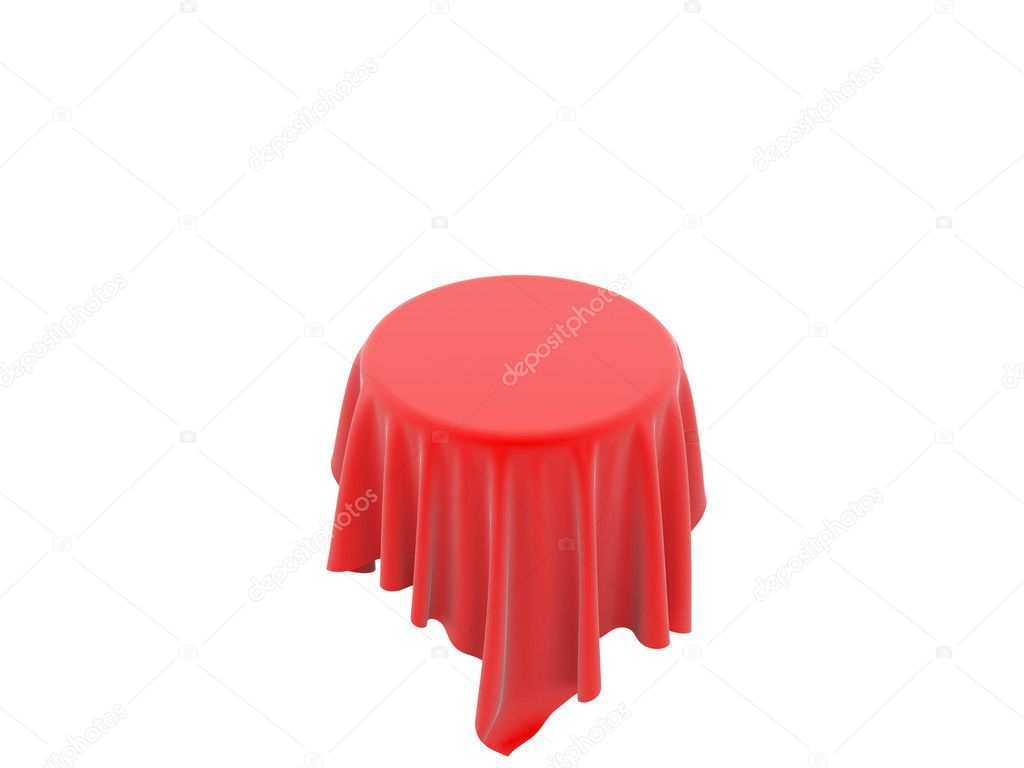 Round table covered with a red cloth