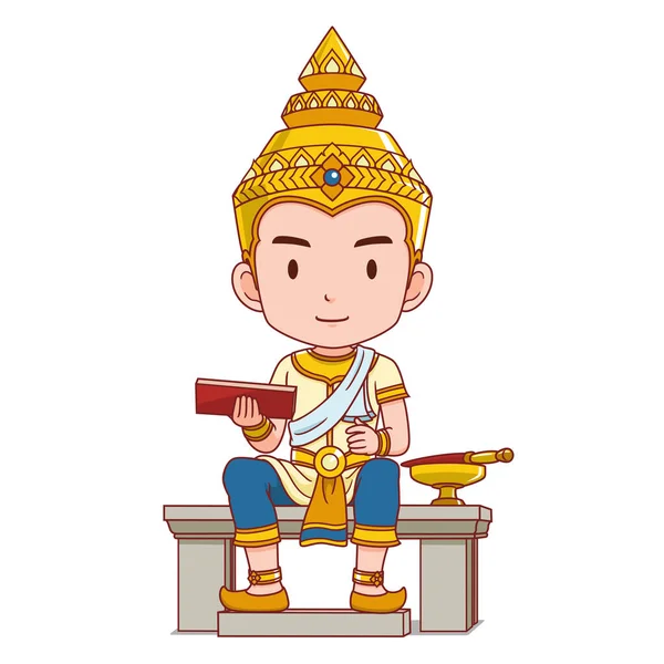 Zeichentrickfigur Von König Ram Kamhaeng Dem Großen Königreich Sukhothai Ein — Stockvektor