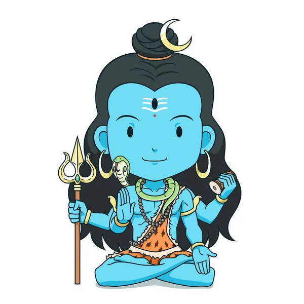 Cartoon Karakter Van Lord Shiva Zitten Lotus Poseren Maha Shivaratri — Stockvector