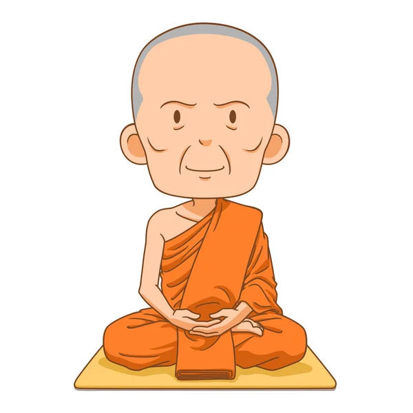 Cartoon Character Buddhist Monk Sitting Meditation — Stockvektor